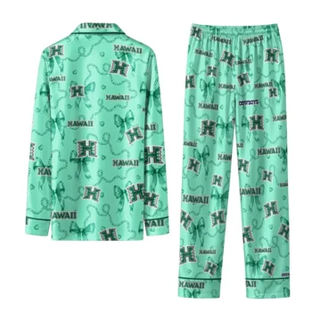 Hawaii Rainbow Warriors Long Pajama Set Customized Ribbon Chains Green Fashion Forward