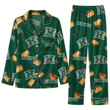 Hawaii Rainbow Warriors Long Pajama Set Customized Snack Scatter Green Best Selling