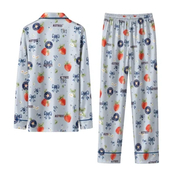 houston astros long pajama set custom ribbon florals blue fashion forward.webp