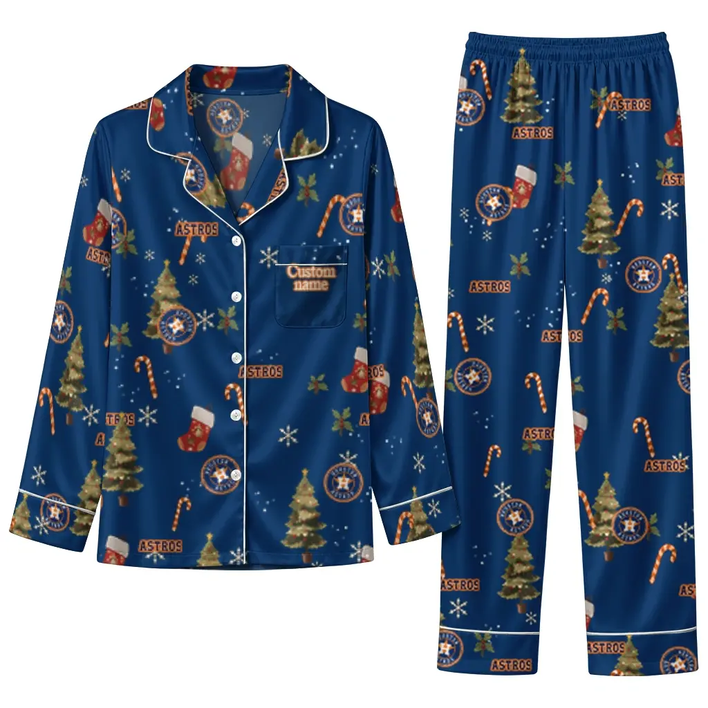 Houston Astros Long Pajama Set Custom Sprig Scatter Blue Best Selling Houston Astros Long Pajama Set Custom Sprig Scatter Blue Best Selling