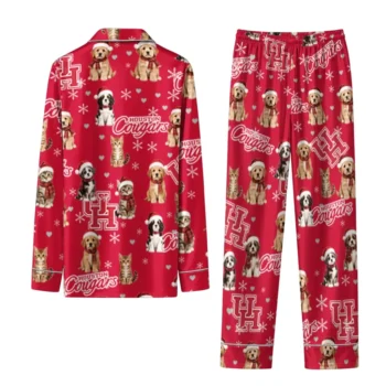 Houston Cougars Long Pajama Set Personalized Animal Scatter Red Fashion Forward