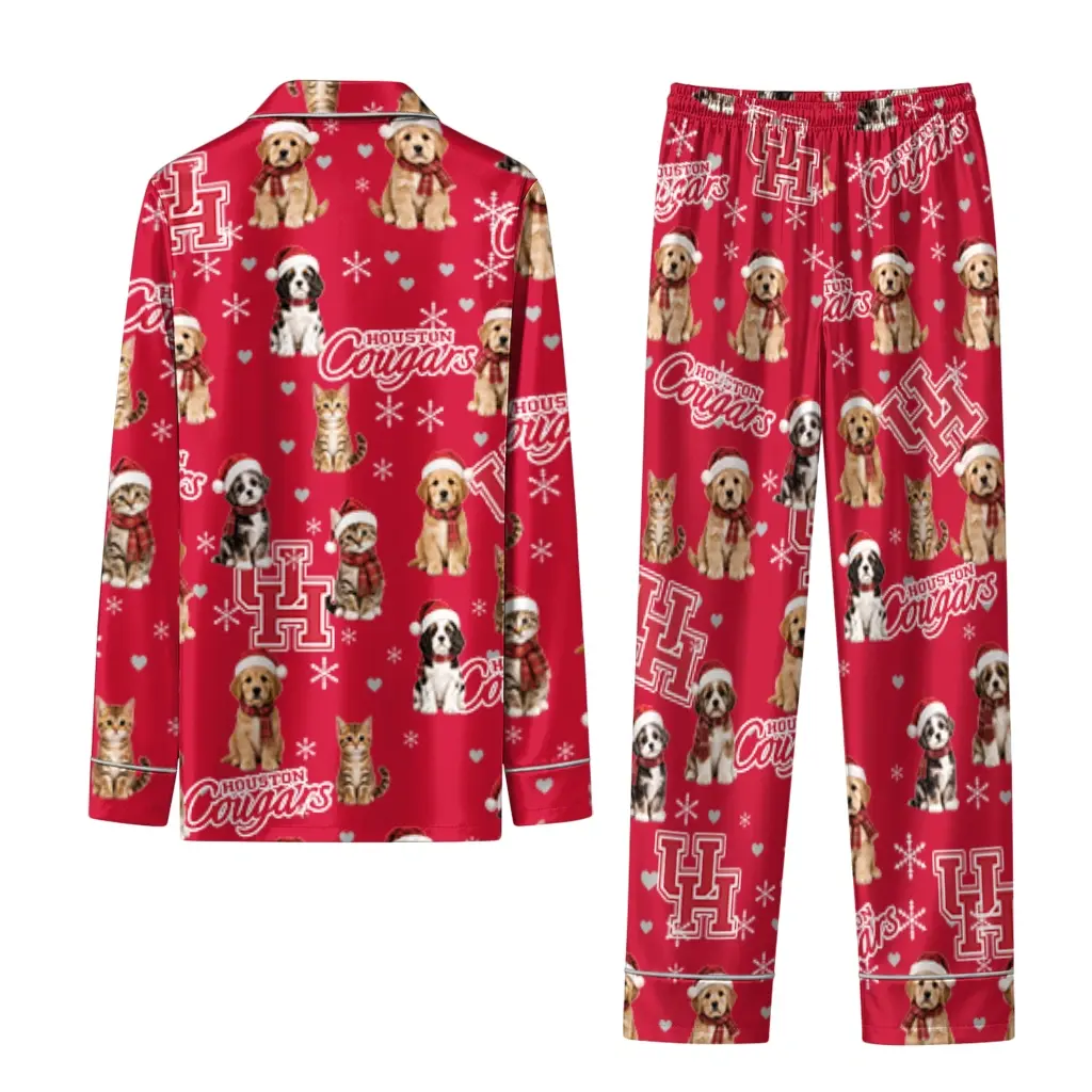 Houston Cougars Long Pajama Set Personalized Animal Scatter Red Fashion Forward Houston Cougars Long Pajama Set Personalized Animal Scatter Red Fashion Forward