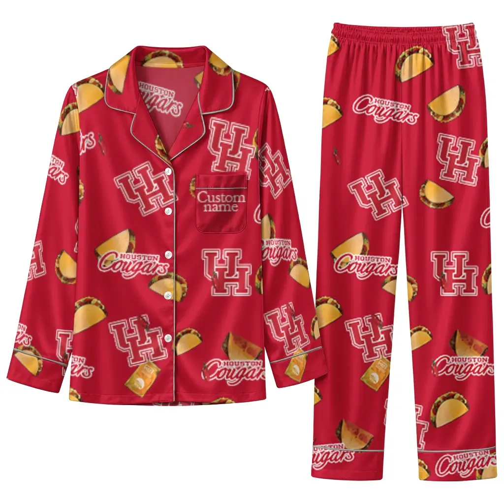 Houston Cougars Long Pajama Set Personalized Snack Scatter Red Best Selling Houston Cougars Long Pajama Set Personalized Snack Scatter Red Best Selling