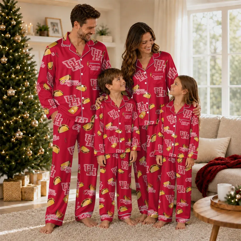 Houston Cougars Long Pajama Set Personalized Snack Scatter Red Latest Model Houston Cougars Long Pajama Set Personalized Snack Scatter Red Latest Model