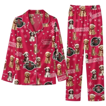 Houston Rockets Long Pajama Set Custom Animal Scatter Red Best Selling