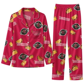 Houston Rockets Long Pajama Set Customized Snack Scatter Red Best Selling
