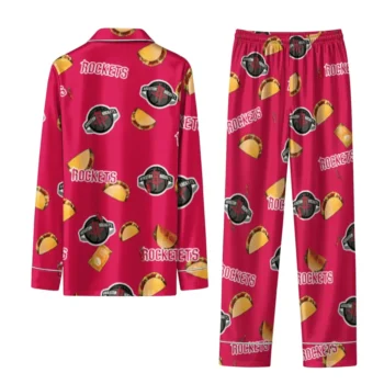 Houston Rockets Long Pajama Set Customized Snack Scatter Red Fashion Forward