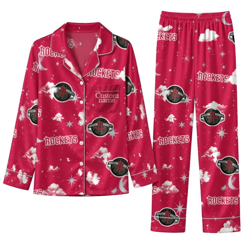 Houston Rockets Long Pajama Set Personalized Cloud Stars Red Best Selling Houston Rockets Long Pajama Set Personalized Cloud Stars Red Best Selling