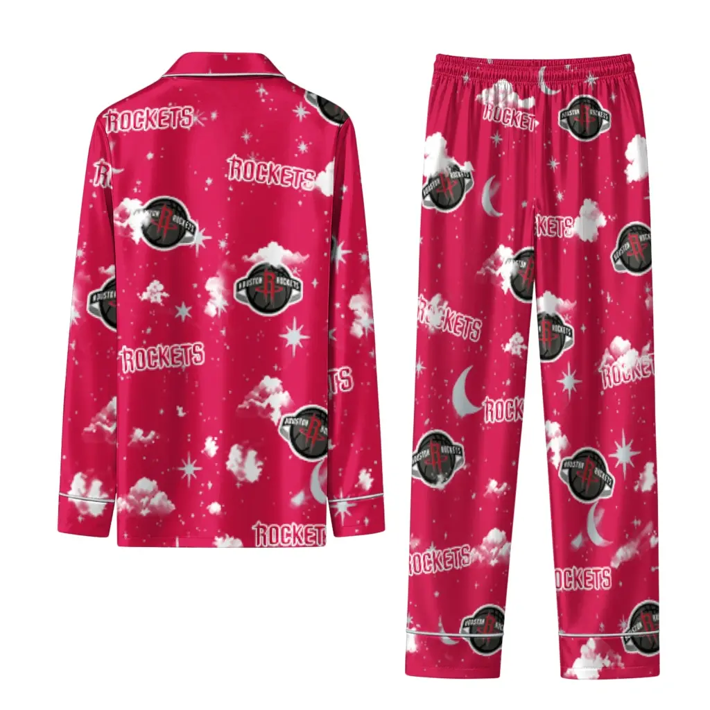 Houston Rockets Long Pajama Set Personalized Cloud Stars Red Fashion Forward Houston Rockets Long Pajama Set Personalized Cloud Stars Red Fashion Forward