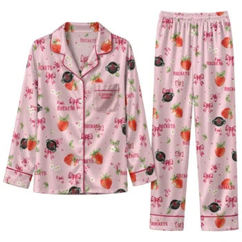 houston rockets long pajama set personalized ribbon florals red best selling.webp