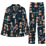 Houston Texans Long Pajama Set Custom Animal Scatter Blue Best Selling