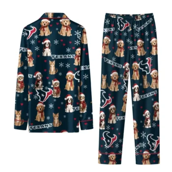 Houston Texans Long Pajama Set Custom Animal Scatter Blue Fashion Forward