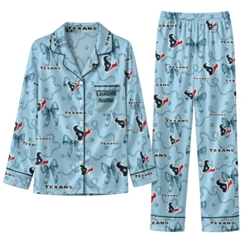houston texans long pajama set personalized ribbon chains blue best selling.webp
