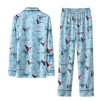 houston texans long pajama set personalized ribbon chains blue fashion forward.webp