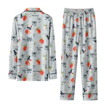 houston texans long pajama set personalized ribbon florals blue fashion forward.webp
