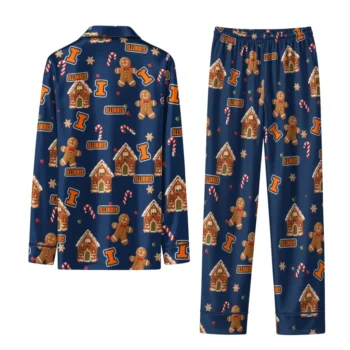 Illinois Fighting Illini Long Pajama Set Customized Candy Scatter Blue Fashion Forward