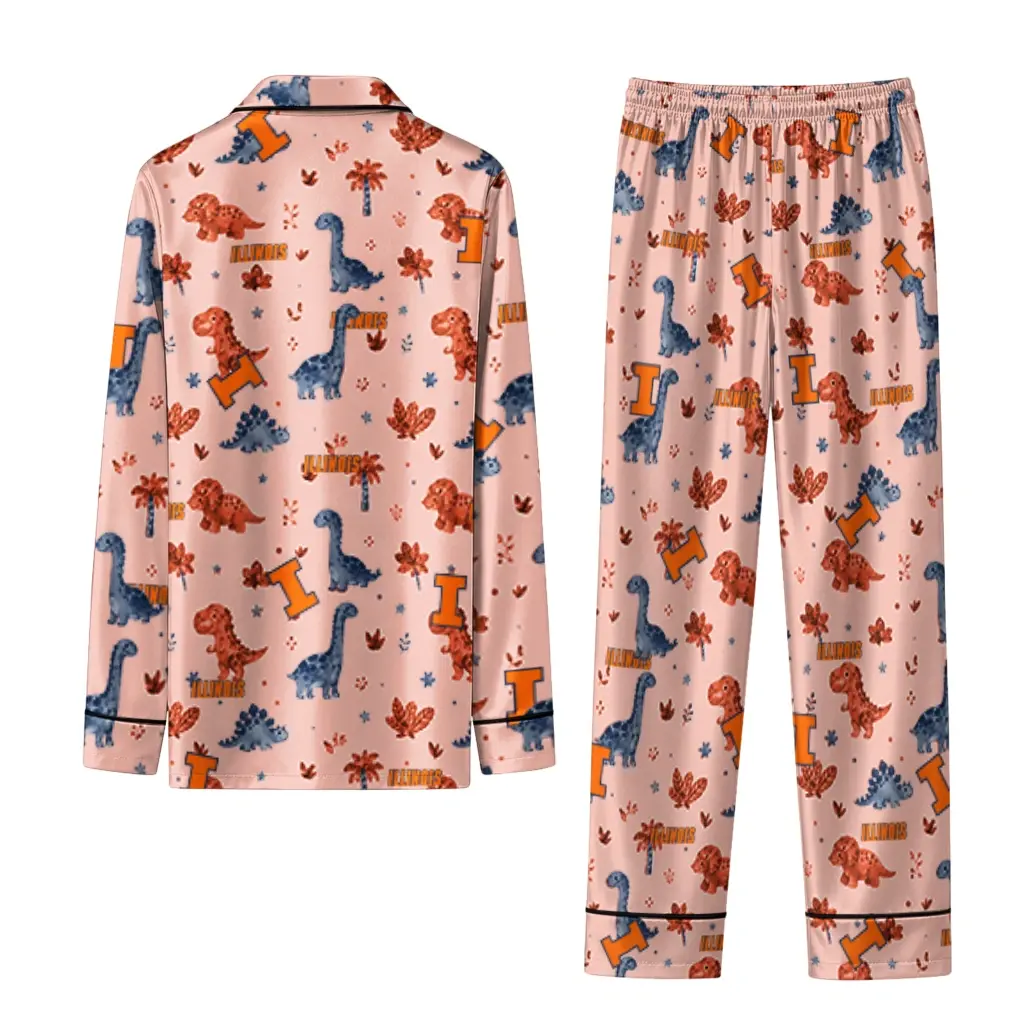 Illinois Fighting Illini Long Pajama Set Customized Character Scatter Fashion Forward Illinois Fighting Illini Long Pajama Set Customized Character Scatter Fashion Forward