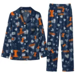 Illinois Fighting Illini Long Pajama Set Customized Heart Charms Blue Best Selling