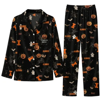 Illinois Fighting Illini Long Pajama Set Customized Icon Confetti Black Best Selling