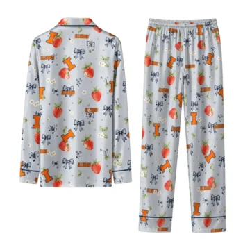 Illinois Fighting Illini Long Pajama Set Customized Ribbon Florals Blue Fashion Forward