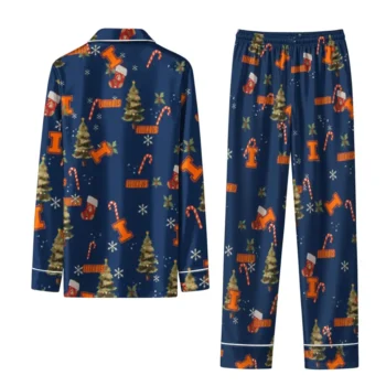 Illinois Fighting Illini Long Pajama Set Customized Sprig Scatter Blue Fashion Forward