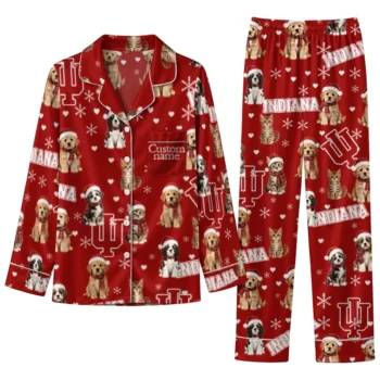 Indiana Hoosiers Long Pajama Set Custom Animal Scatter Red Best Selling