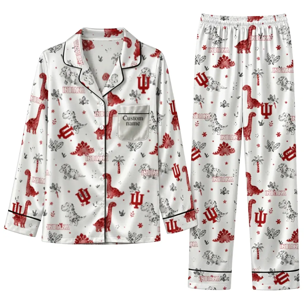 Indiana Hoosiers Long Pajama Set Custom Character Scatter Best Selling Indiana Hoosiers Long Pajama Set Custom Character Scatter Best Selling