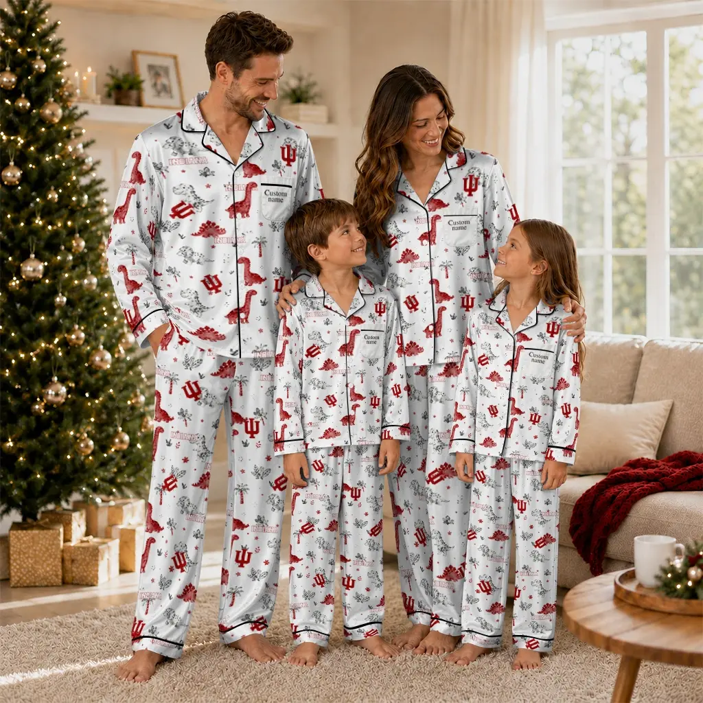 Indiana Hoosiers Long Pajama Set Custom Character Scatter Latest Model Indiana Hoosiers Long Pajama Set Custom Character Scatter Latest Model