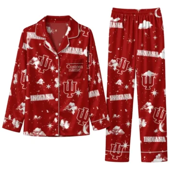 Indiana Hoosiers Long Pajama Set Custom Cloud Stars Red Best Selling
