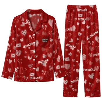Indiana Hoosiers Long Pajama Set Custom Heart Charms Red Best Selling
