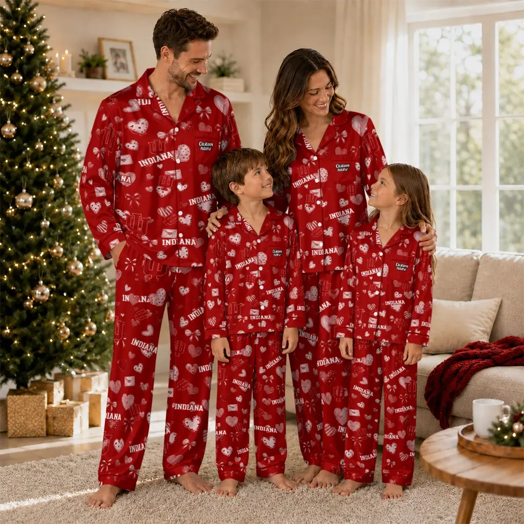 Indiana Hoosiers Long Pajama Set Custom Heart Charms Red Latest Model Indiana Hoosiers Long Pajama Set Custom Heart Charms Red Latest Model