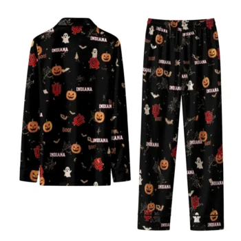 Indiana Hoosiers Long Pajama Set Custom Icon Confetti Black Fashion Forward