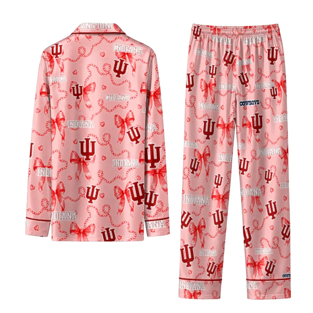 Indiana Hoosiers Long Pajama Set Custom Ribbon Chains Red Fashion Forward Indiana Hoosiers Long Pajama Set Custom Ribbon Chains Red Fashion Forward