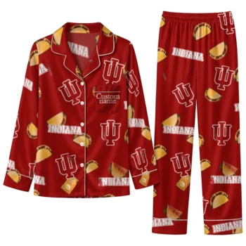 Indiana Hoosiers Long Pajama Set Custom Snack Scatter Red Best Selling