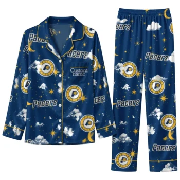 Indiana Pacers Long Pajama Set Custom Cloud Stars Blue Best Selling