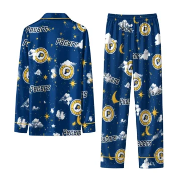 Indiana Pacers Long Pajama Set Custom Cloud Stars Blue Fashion Forward