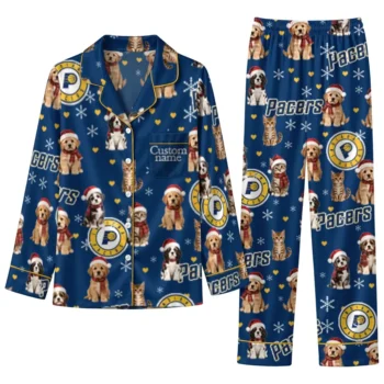Indiana Pacers Long Pajama Set Customized Animal Scatter Blue Best Selling