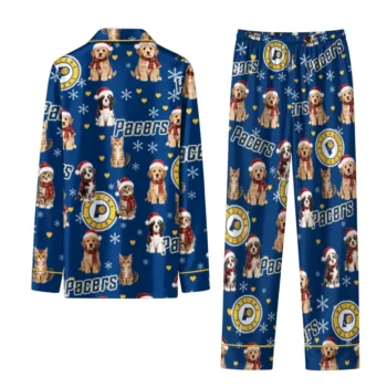 Indiana Pacers Long Pajama Set Customized Animal Scatter Blue Fashion Forward