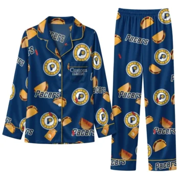 Indiana Pacers Long Pajama Set Personalized Snack Scatter Blue Best Selling