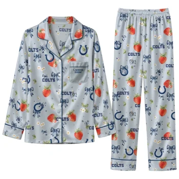indianapolis colts long pajama set custom ribbon florals blue best selling.webp