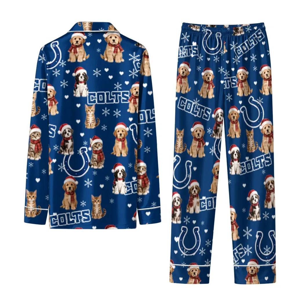 Indianapolis Colts Long Pajama Set Customized Animal Scatter Blue Fashion Forward Indianapolis Colts Long Pajama Set Customized Animal Scatter Blue Fashion Forward