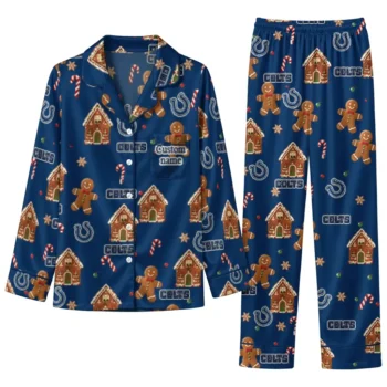 Indianapolis Colts Long Pajama Set Personalized Candy Scatter Blue Best Selling
