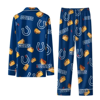 Indianapolis Colts Long Pajama Set Personalized Snack Scatter Blue Fashion Forward