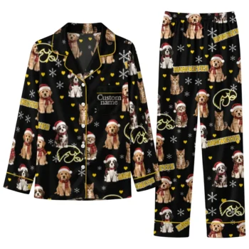 Iowa Hawkeyes Long Pajama Set Personalized Animal Scatter Black Best Selling