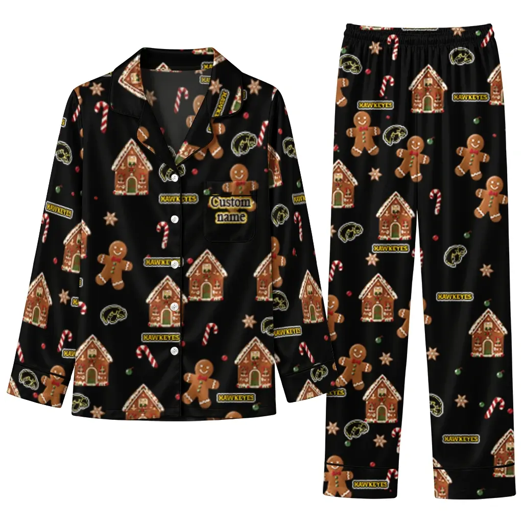 Iowa Hawkeyes Long Pajama Set Personalized Candy Scatter Black Best Selling Iowa Hawkeyes Long Pajama Set Personalized Candy Scatter Black Best Selling
