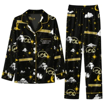 Iowa Hawkeyes Long Pajama Set Personalized Cloud Stars Black Best Selling