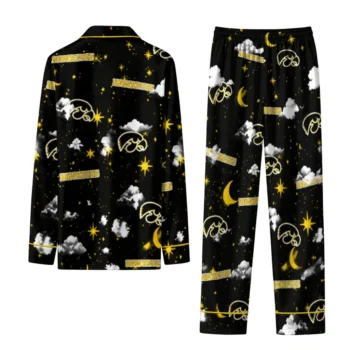 Iowa Hawkeyes Long Pajama Set Personalized Cloud Stars Black Fashion Forward