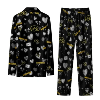 Iowa Hawkeyes Long Pajama Set Personalized Heart Charms Black Fashion Forward