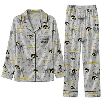 Iowa Hawkeyes Long Pajama Set Personalized Ribbon Chains Black Best Selling