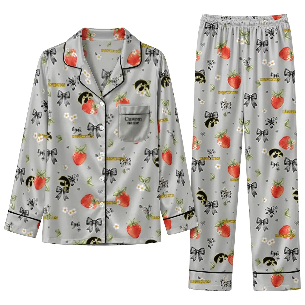Iowa Hawkeyes Long Pajama Set Personalized Ribbon Florals Black Best Selling Iowa Hawkeyes Long Pajama Set Personalized Ribbon Florals Black Best Selling